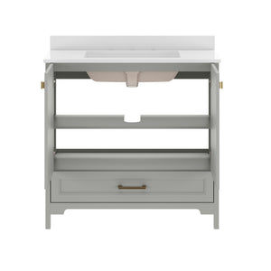 English Elm Haven Bathroom Vanity with Elegant Carrara Marble Countertop, Soft-Close Storage & Easy Assembly Gray Frame/Black Hardware 36" FS-BN-4-36-KD-GY-HDBLK-GG