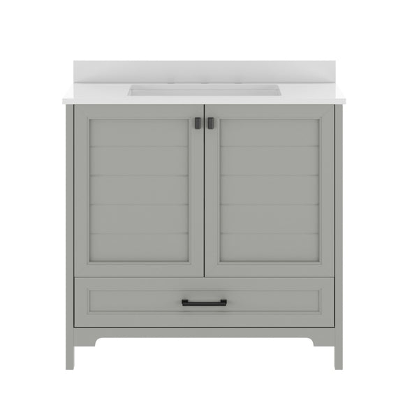 English Elm Haven Bathroom Vanity with Elegant Carrara Marble Countertop, Soft-Close Storage & Easy Assembly Gray Frame/Black Hardware 36" FS-BN-4-36-KD-GY-HDBLK-GG