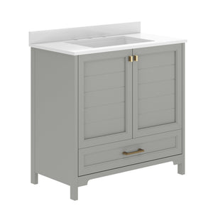 English Elm Haven Bathroom Vanity with Elegant Carrara Marble Countertop, Soft-Close Storage & Easy Assembly Gray Frame/Gold Hardware 36" FS-BN-4-36-KD-GY-HDGLD-GG