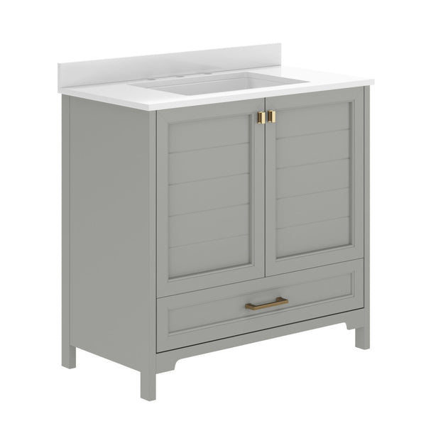 English Elm Haven Bathroom Vanity with Elegant Carrara Marble Countertop, Soft-Close Storage & Easy Assembly Gray Frame/Gold Hardware 36" FS-BN-4-36-KD-GY-HDGLD-GG