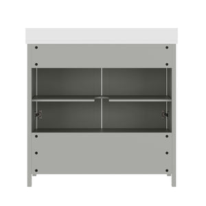 English Elm Haven Bathroom Vanity with Elegant Carrara Marble Countertop, Soft-Close Storage & Easy Assembly Gray Frame/Gold Hardware 36" FS-BN-4-36-KD-GY-HDGLD-GG