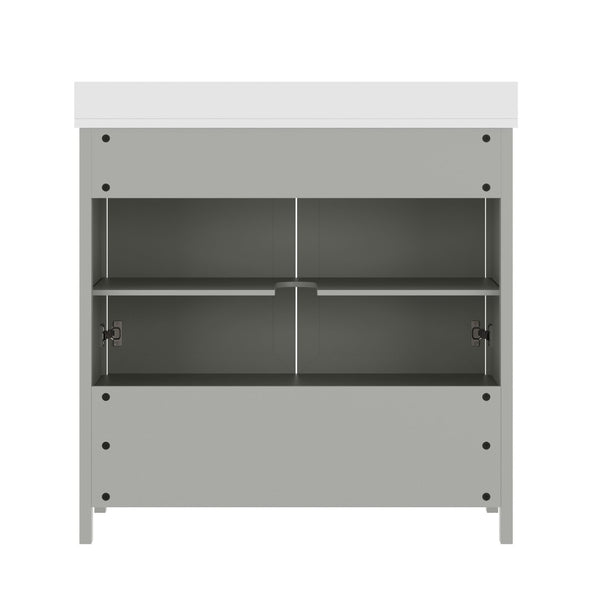 English Elm Haven Bathroom Vanity with Elegant Carrara Marble Countertop, Soft-Close Storage & Easy Assembly Gray Frame/Gold Hardware 36" FS-BN-4-36-KD-GY-HDGLD-GG