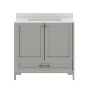 English Elm Haven Bathroom Vanity with Elegant Carrara Marble Countertop, Soft-Close Storage & Easy Assembly Gray Frame/Gold Hardware 36" FS-BN-4-36-KD-GY-HDGLD-GG