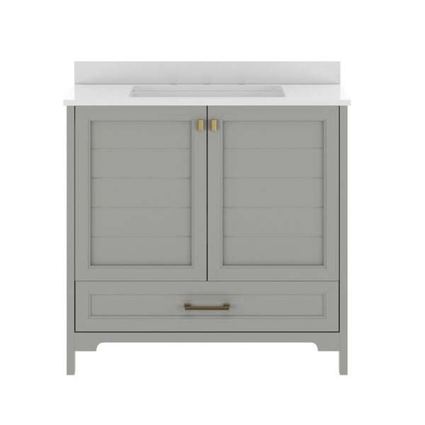 English Elm Haven Bathroom Vanity with Elegant Carrara Marble Countertop, Soft-Close Storage & Easy Assembly Gray Frame/Gold Hardware 36" FS-BN-4-36-KD-GY-HDGLD-GG