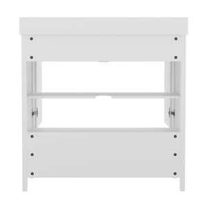 English Elm Haven Bathroom Vanity with Elegant Carrara Marble Countertop, Soft-Close Storage & Easy Assembly White 36" FS-BN-4-36-KD-WH-GG