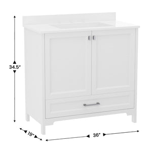 English Elm Haven Bathroom Vanity with Elegant Carrara Marble Countertop, Soft-Close Storage & Easy Assembly White 36" FS-BN-4-36-KD-WH-GG
