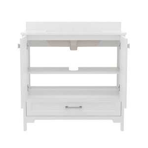 English Elm Haven Bathroom Vanity with Elegant Carrara Marble Countertop, Soft-Close Storage & Easy Assembly White 36" FS-BN-4-36-KD-WH-GG