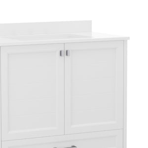 English Elm Haven Bathroom Vanity with Elegant Carrara Marble Countertop, Soft-Close Storage & Easy Assembly White 36" FS-BN-4-36-KD-WH-GG