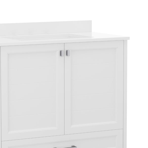 English Elm Haven Bathroom Vanity with Elegant Carrara Marble Countertop, Soft-Close Storage & Easy Assembly White 36" FS-BN-4-36-KD-WH-GG