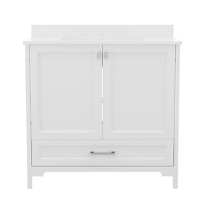 English Elm Haven Bathroom Vanity with Elegant Carrara Marble Countertop, Soft-Close Storage & Easy Assembly White 36" FS-BN-4-36-KD-WH-GG