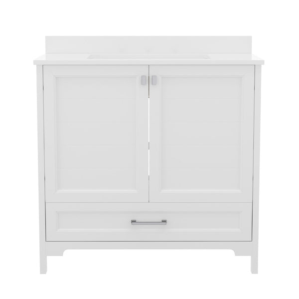 English Elm Haven Bathroom Vanity with Elegant Carrara Marble Countertop, Soft-Close Storage & Easy Assembly White 36" FS-BN-4-36-KD-WH-GG