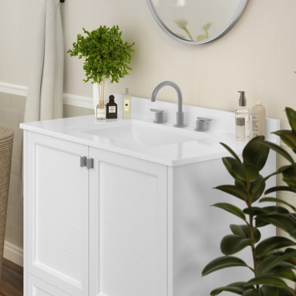 English Elm Haven Bathroom Vanity with Elegant Carrara Marble Countertop, Soft-Close Storage & Easy Assembly White 36" FS-BN-4-36-KD-WH-GG