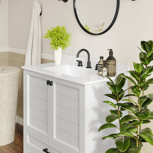 English Elm Haven Bathroom Vanity with Elegant Carrara Marble Countertop, Soft-Close Storage & Easy Assembly White Frame/Black Hardware 36" FS-BN-4-36-KD-WH-HDBLK-GG