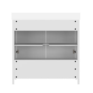 English Elm Haven Bathroom Vanity with Elegant Carrara Marble Countertop, Soft-Close Storage & Easy Assembly White Frame/Gold Hardware 36" FS-BN-4-36-KD-WH-HDGLD-GG