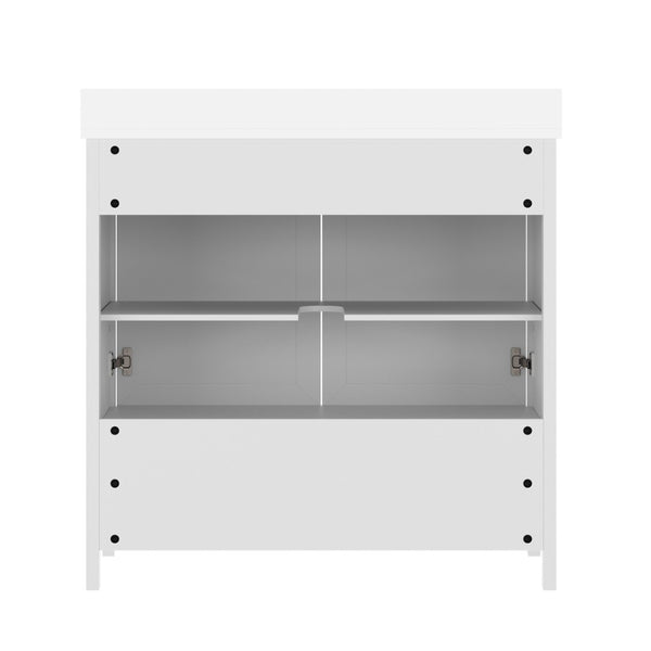 English Elm Haven Bathroom Vanity with Elegant Carrara Marble Countertop, Soft-Close Storage & Easy Assembly White Frame/Gold Hardware 36" FS-BN-4-36-KD-WH-HDGLD-GG