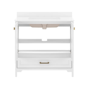 English Elm Haven Bathroom Vanity with Elegant Carrara Marble Countertop, Soft-Close Storage & Easy Assembly White Frame/Gold Hardware 36" FS-BN-4-36-KD-WH-HDGLD-GG