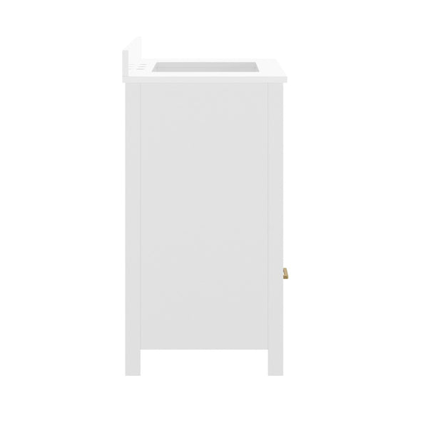 English Elm Haven Bathroom Vanity with Elegant Carrara Marble Countertop, Soft-Close Storage & Easy Assembly White Frame/Gold Hardware 36" FS-BN-4-36-KD-WH-HDGLD-GG