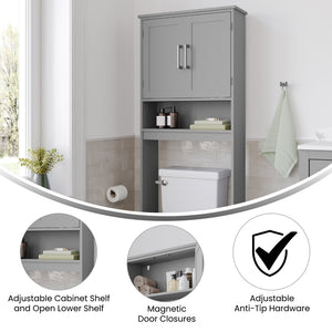 English Elm Vega Over the Toilet Storage Cabinet Organizer with Magnetic Doors, Adjustable Shelf, and Open Display Gray FS-VEGA-BATH-1-GY-GG