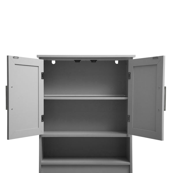 English Elm Vega Over the Toilet Storage Cabinet Organizer with Magnetic Doors, Adjustable Shelf, and Open Display Gray FS-VEGA-BATH-1-GY-GG