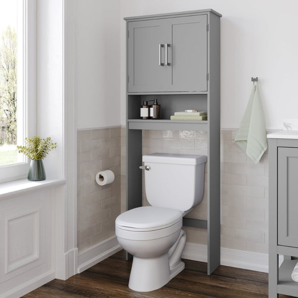 English Elm Vega Over the Toilet Storage Cabinet Organizer with Magnetic Doors, Adjustable Shelf, and Open Display Gray FS-VEGA-BATH-1-GY-GG