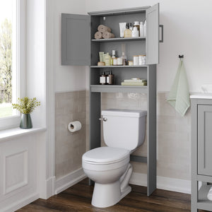 English Elm Vega Over the Toilet Storage Cabinet Organizer with Magnetic Doors, Adjustable Shelf, and Open Display Gray FS-VEGA-BATH-1-GY-GG