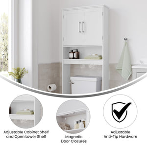 English Elm Vega Over the Toilet Storage Cabinet Organizer with Magnetic Doors, Adjustable Shelf, and Open Display White FS-VEGA-BATH-1-WH-GG