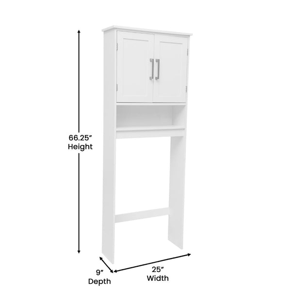 English Elm Vega Over the Toilet Storage Cabinet Organizer with Magnetic Doors, Adjustable Shelf, and Open Display White FS-VEGA-BATH-1-WH-GG