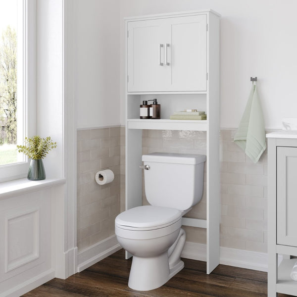 English Elm Vega Over the Toilet Storage Cabinet Organizer with Magnetic Doors, Adjustable Shelf, and Open Display White FS-VEGA-BATH-1-WH-GG