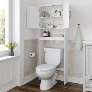 English Elm Vega Over the Toilet Storage Cabinet Organizer with Magnetic Doors, Adjustable Shelf, and Open Display White FS-VEGA-BATH-1-WH-GG