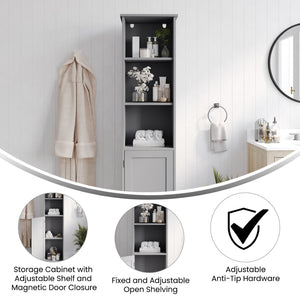 English Elm Vega Freestanding Linen Tower Cabinet for Stylish Bathroom Storage with Adjustable Shelves & Magnetic Door Gray FS-VEGA-BATH-2-GY-GG