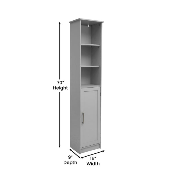 English Elm Vega Freestanding Linen Tower Cabinet for Stylish Bathroom Storage with Adjustable Shelves & Magnetic Door Gray FS-VEGA-BATH-2-GY-GG