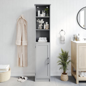 English Elm Vega Freestanding Linen Tower Cabinet for Stylish Bathroom Storage with Adjustable Shelves & Magnetic Door Gray FS-VEGA-BATH-2-GY-GG