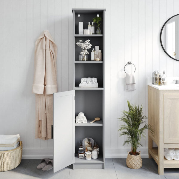 English Elm Vega Freestanding Linen Tower Cabinet for Stylish Bathroom Storage with Adjustable Shelves & Magnetic Door Gray FS-VEGA-BATH-2-GY-GG