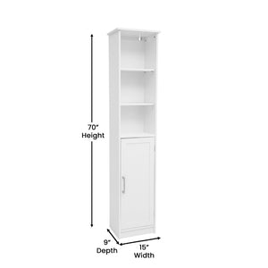 English Elm Vega Freestanding Linen Tower Cabinet for Stylish Bathroom Storage with Adjustable Shelves & Magnetic Door White FS-VEGA-BATH-2-WH-GG