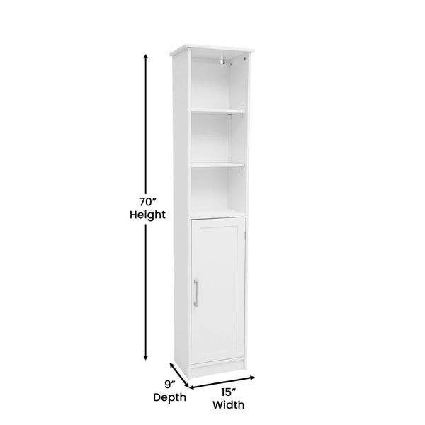 English Elm Vega Freestanding Linen Tower Cabinet for Stylish Bathroom Storage with Adjustable Shelves & Magnetic Door White FS-VEGA-BATH-2-WH-GG