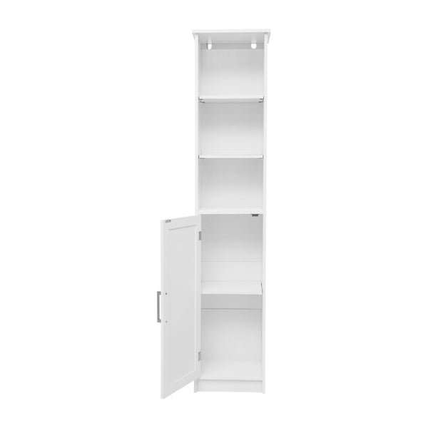 English Elm Vega Freestanding Linen Tower Cabinet for Stylish Bathroom Storage with Adjustable Shelves & Magnetic Door White FS-VEGA-BATH-2-WH-GG