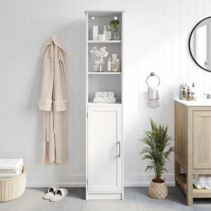 English Elm Vega Freestanding Linen Tower Cabinet for Stylish Bathroom Storage with Adjustable Shelves & Magnetic Door White FS-VEGA-BATH-2-WH-GG