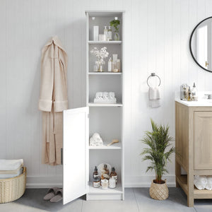 English Elm Vega Freestanding Linen Tower Cabinet for Stylish Bathroom Storage with Adjustable Shelves & Magnetic Door White FS-VEGA-BATH-2-WH-GG