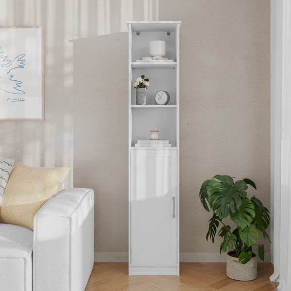English Elm Vega Freestanding Linen Tower Cabinet for Stylish Bathroom Storage with Adjustable Shelves & Magnetic Door White FS-VEGA-BATH-2-WH-GG