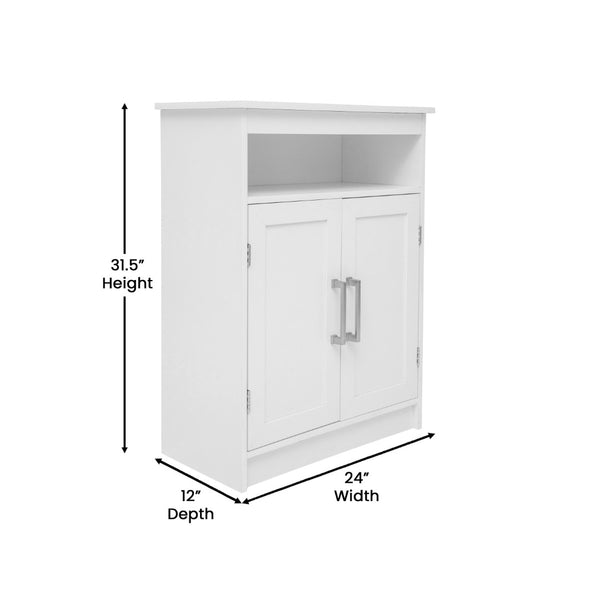 English Elm Vega Bathroom Storage Cabinet Organizer with Magnetic Doors, Adjustable Shelf, and Open Display Top White FS-VEGA-BATH-4-WH-GG