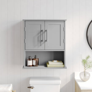 English Elm Vega Wall-Mounted Bathroom Medicine Cabinet with Magnetic Doors, Adjustable Shelf, and Open Storage Gray FS-VEGA-BATH-5-GY-GG
