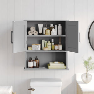 English Elm Vega Wall-Mounted Bathroom Medicine Cabinet with Magnetic Doors, Adjustable Shelf, and Open Storage Gray FS-VEGA-BATH-5-GY-GG