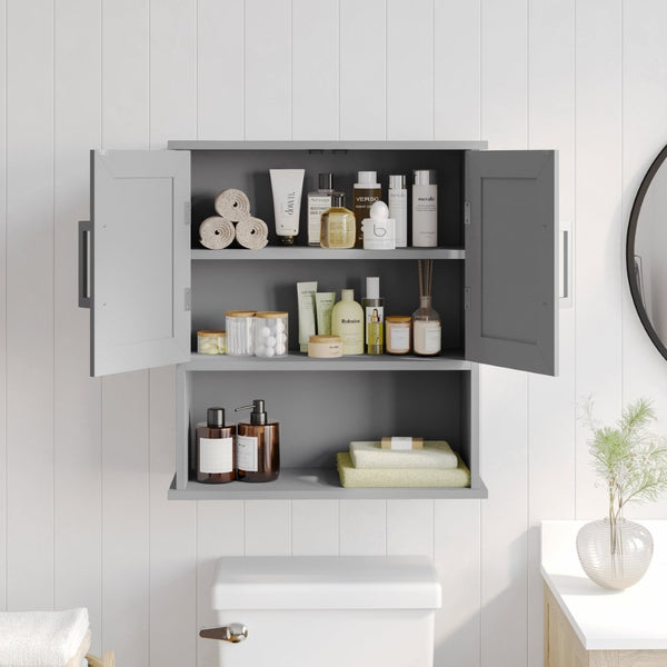English Elm Vega Wall-Mounted Bathroom Medicine Cabinet with Magnetic Doors, Adjustable Shelf, and Open Storage Gray FS-VEGA-BATH-5-GY-GG