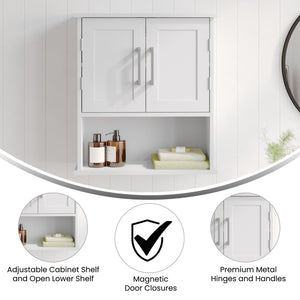English Elm Vega Wall-Mounted Bathroom Medicine Cabinet with Magnetic Doors, Adjustable Shelf, and Open Storage White FS-VEGA-BATH-5-WH-GG