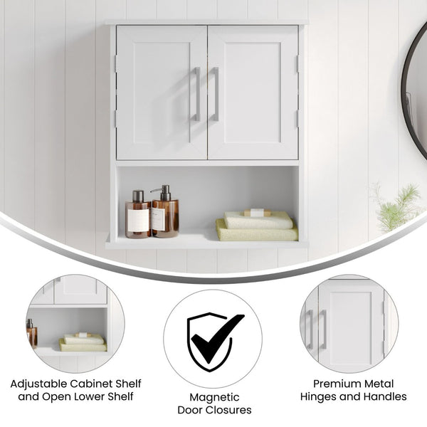 English Elm Vega Wall-Mounted Bathroom Medicine Cabinet with Magnetic Doors, Adjustable Shelf, and Open Storage White FS-VEGA-BATH-5-WH-GG