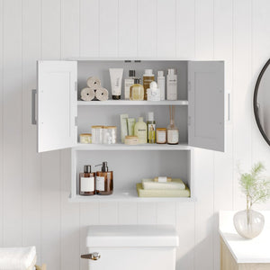 English Elm Vega Wall-Mounted Bathroom Medicine Cabinet with Magnetic Doors, Adjustable Shelf, and Open Storage White FS-VEGA-BATH-5-WH-GG