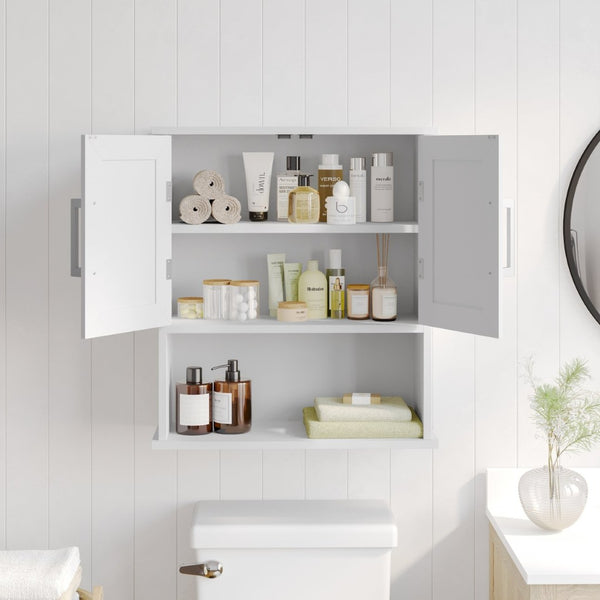 English Elm Vega Wall-Mounted Bathroom Medicine Cabinet with Magnetic Doors, Adjustable Shelf, and Open Storage White FS-VEGA-BATH-5-WH-GG