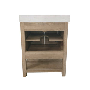 English Elm Vega Bathroom Vanity with Sink Combo - Stylish Carrara Marble Countertop, Soft-Close Doors & Storage Brown 24" FS-VEGA24-BR-GG
