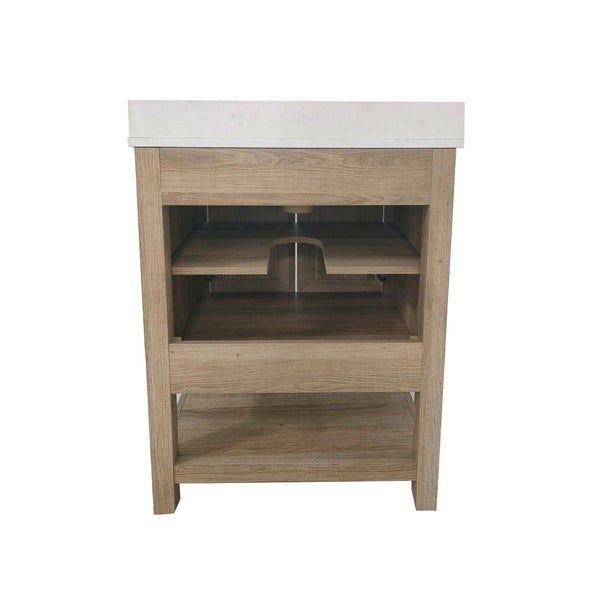 English Elm Vega Bathroom Vanity with Sink Combo - Stylish Carrara Marble Countertop, Soft-Close Doors & Storage Brown 24" FS-VEGA24-BR-GG
