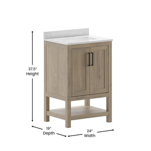 English Elm Vega Bathroom Vanity with Sink Combo - Stylish Carrara Marble Countertop, Soft-Close Doors & Storage Brown 24" FS-VEGA24-BR-GG